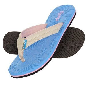 NWT Floopi Women Durable EVA Floral Textured Flip Flops Blue 6M